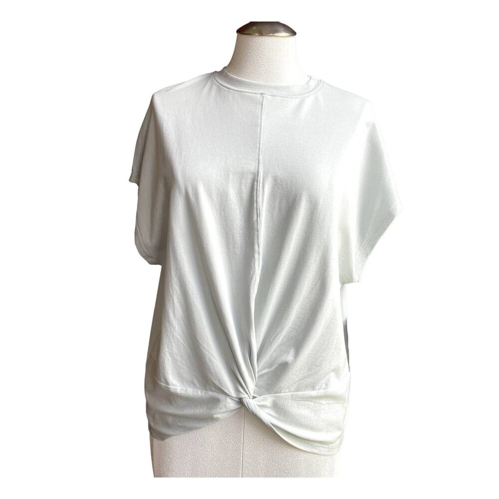 Women's Mono B Green T-Shirt Twist Front‎ Short Sleeve Cotton Modal Casual Top S